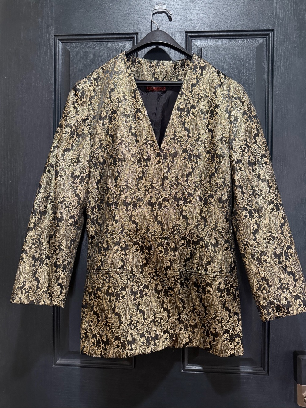 Vintage Jerri Sherman Collection Gold Metallic Paisley Brocade Blazer - Size 10